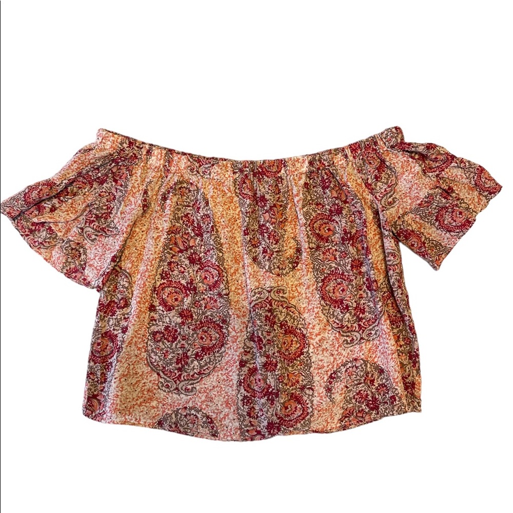 Madewell off the shoulder multi print color top